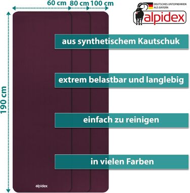 Килимок для йоги ALPIDEX Дуже товстий гімнастичний килимок 1,5 см 3 розміри Нековзний фітнес-килимок без фталатів Перенесення ременя Гімнастика Пілатес Спорт Фізіо HiiT Тренувальний килимок для йоги Килимок для сну (Беррі, 190 х 60 х 1,5 см)