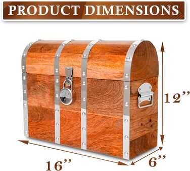 Велика скриня зі скарбами Vizayo із замком і ключами - 16 x 12 дюймів Дерев'яна піратська скриня зі скарбами ручної роботи з відкидною кришкою - Дерев'яний багажник для зберігання з міцного та довговічного дерева манго (помаранчевий) помаранчевий/західний