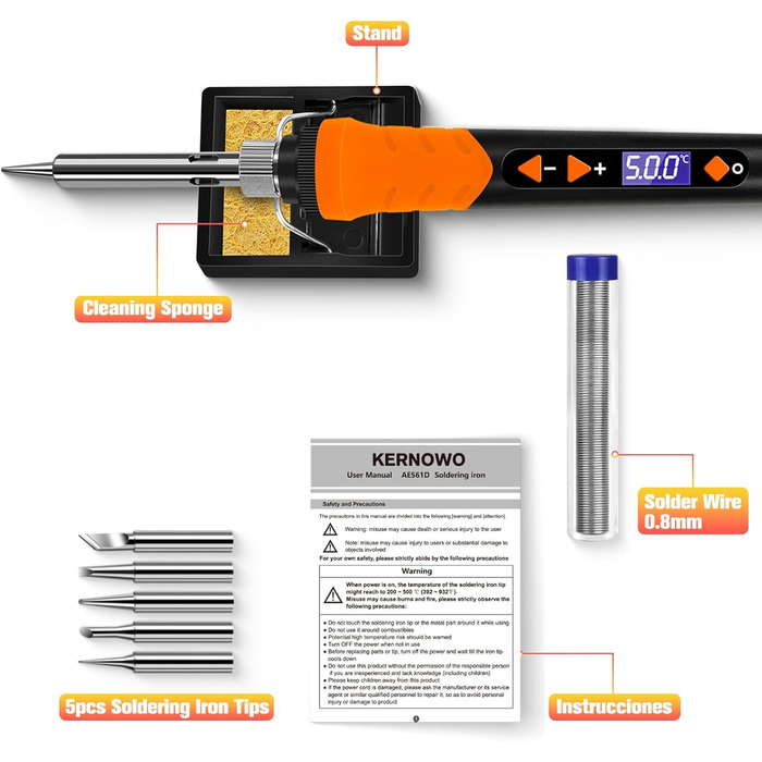 Набір паяльників KERNOWO 120 Вт, світлодіодний, з регульованою температурою та термостатом