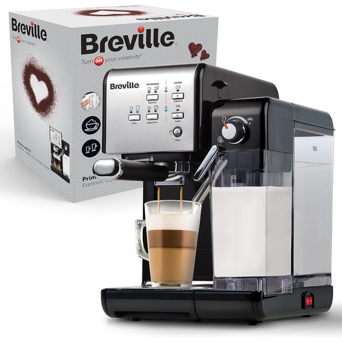 Машина для портафільтра Breville Prima Latte II Еспресо-машина/кавоварка для латте та капучино Професійний насос на 19 бар і піноутворювач молока Срібло VCF108X