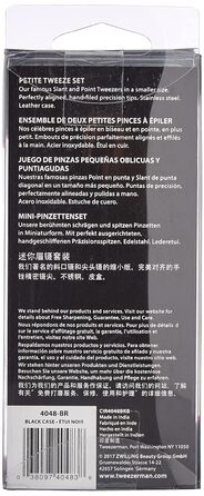 Набір пінцетів TWEEZERMAN Petite (шкіряний чохол, косий і мереживний пінцет, вищипування брів, нержавіюча сталь), чорний