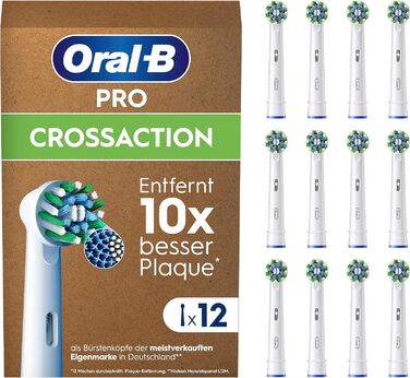 Щітки Oral-B Pro CrossAction для електричної зубної щітки, 12 шт. , чудове чищення зубів, X-щетина, оригінальна насадка для зубної щітки Oral-B, упаковка, готова до поштової скриньки, Зроблено в Німеччині 12 шт. (1 упаковка) Білий