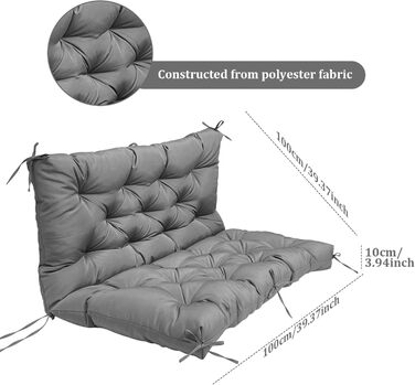 Подушка для гойдалок на ганку Заміна потовщення Подушка-гойдалка з ременями та спинкоюСіра плетена подушка для веранди, патіо, заднього двору, 39x39x4 дюйми Подушка-гойдалка для ганку 39 як 4 ієни