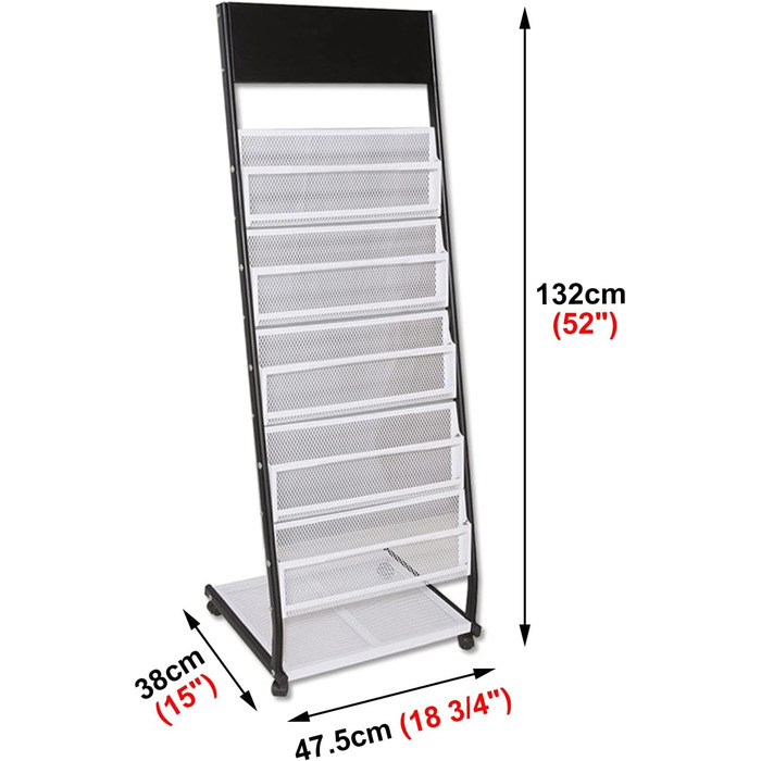 Стелаж для журналів на 6 полиць, з коліщатками і полицею, тримач для журналів, органайзер для брошур, для демонстрації, підставка для каталогу брошур.