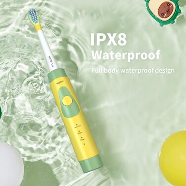 Електрична дитяча зубна щітка WHITOP ED03, водонепроникна акумуляторна дитяча звукова зубна щітка IPX8, 3 режими акумуляторної автоматичної електричної зубної щітки для дітей, хлопчиків і дівчаток жовта