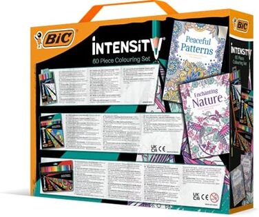 Набір ручок BIC Intensity 24 кольорові олівці, 24 фломастери, 10 тонких вкладишів і 2 розмальовки Mindfulness для неодружених дорослих і підлітків