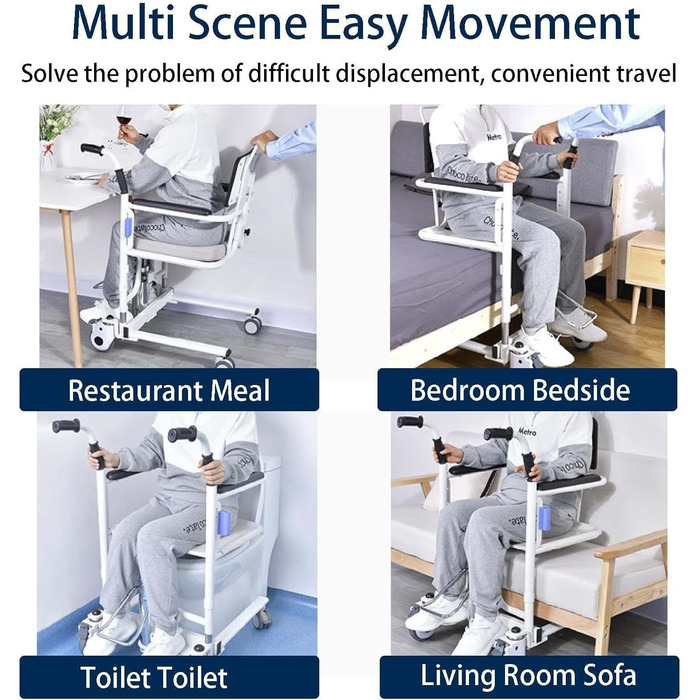 Крісло для перенесення підйому пацієнта, гідравлічне крісло для підйому пацієнта, портативний допоміжний засіб для підйому пацієнта з розділеним сидінням і туалетом на 180, багатофункціональна машина для зміни для дому