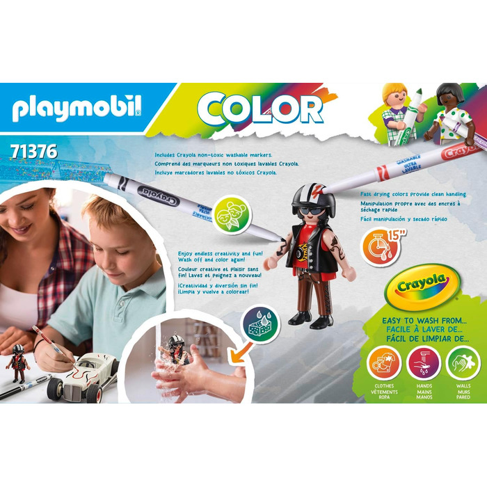 Гоночний автомобіль PLAYMOBIL Color 71376, творча розмальовка для любителів автомобілів, з водорозчинними ручками, губкою та численними аксесуарами, художня іграшка для дітей від 5 років і старше