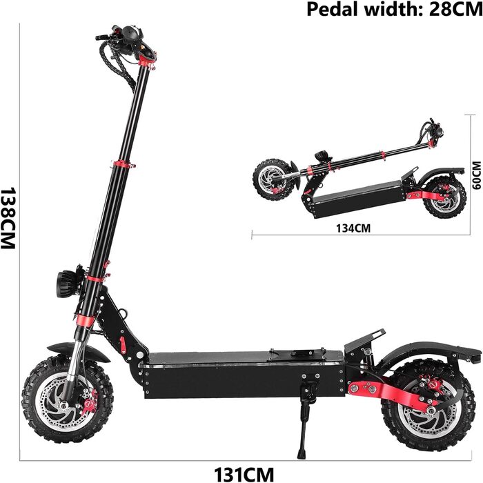 Електричний самокат для дорослих E Scooter, складаний, подвійний двигун, подвійна підвіска, літієва батарея 60 В 45 Ач, навантаження до 200 кг