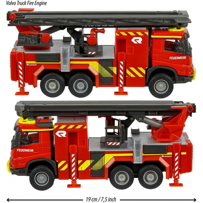 Високоякісна модель пожежної машини Volvo (19 см) з розкладною драбиною та гумовими шинами, іграшкова пожежна машина зі світлом та звуком для дітей віком від 3 років, 213713000, різнокольорова