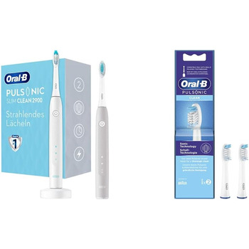 Електрична звукова зубна щітка/електрична зубна щітка Oral-B Pulsonic Slim Clean 2900, подвійна упаковка з 2 щітками, 2 режими чищення, сіра/біла щітка та щітки Pulsonic Clean, 2 шт. и