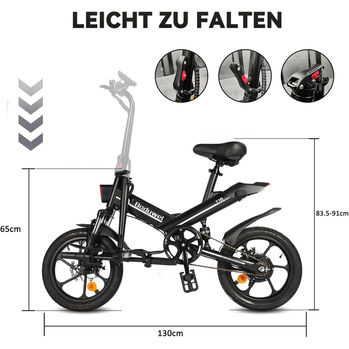 Електричний велосипед Bodywel T16 Mini E Bike 16 дюймів 250W 36V / 10.4Ah чорний