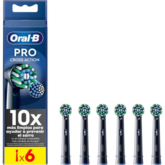 Щітки Oral-B Pro CrossAction для електричної зубної щітки, 6 шт. , чудове чищення зубів з інноваційною Х-подібною щетиною, оригінальна насадка для зубної щітки Oral-B, виробництво Німеччина, чорна 6 шт. Нова одинарна