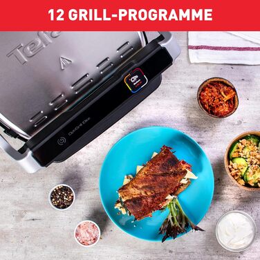 Контактний гриль Tefal OptiGrill Elite, 12 програм, Цифровий дисплей з індикатором рівня приготування, Знімні пластини, Електрогриль, Нержавіюча сталь, GC750D16