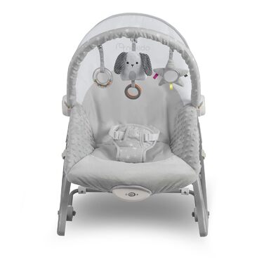 Дитяча гойдалка Nukido Baby Bouncer з музикою - Металевий каркас і міцний пластик - Замок гойдалки - Вібраційна система - Додаткова іграшка Montesorri - 48 x 62 см - Сірий