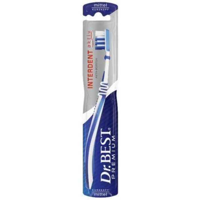 Зубна щітка Dr.BEST Interdent Active Short-Head Toothbrush Medium, (6 x ), для ретельного очищення проміжків між зубами зі спеціальною щетиною