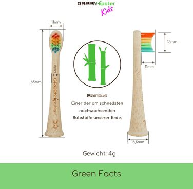 Дитячі щітки GREENHipster з 4 упаковок виготовлені з екологічного бамбука Насадки для щітки підходять для звукових зубних щіток Philips Sonicare 100 без бісфенолу А Змінні щітки Kids (Rainbow - Soft - Small Head) 4 шт. и (1 упаковка) Rainbow