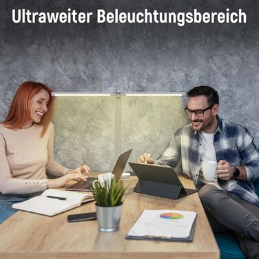 Настільна лампа Mefine LED з регулюванням яскравості, настільна лампа з подвійною головою 12 Вт з вилкою живлення, настільна лампа біла 5 колірної температури та 10 рівнів яскравості, офісна лампа для захисту очей для навчання читання біла з адаптером