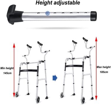 Складний стандарт WUFUE з підтримкою передпліччя та колесами, допоміжний засіб для ходьби з регульованим по висоті алюмінієвим сплавом для людей похилого віку, високі амбіції