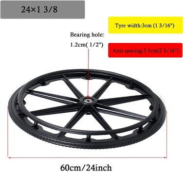 Пара 24 Аксесуари для інвалідних візків Задні колеса, 24 x 1 3/8, ручне крісло колісне, запасні колеса для допоміжних засобів для ходьби, суцільні, 1