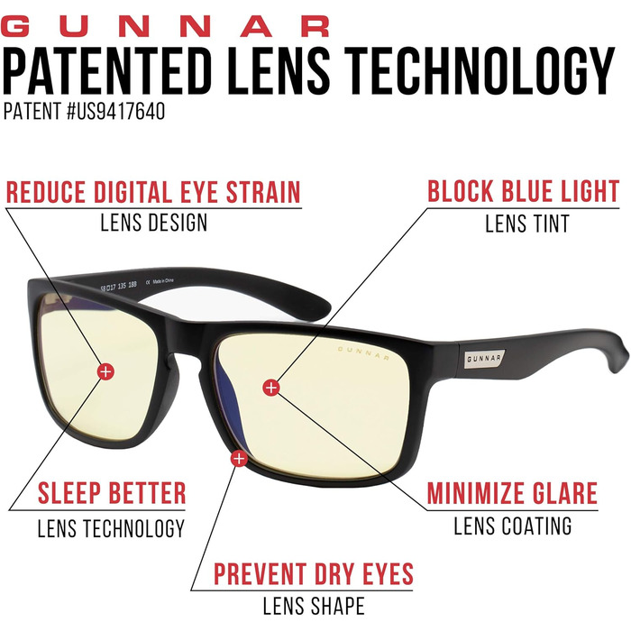 Ігрові та комп&39ютерні окуляри Gunnar Модель Intercept Окуляри проти синього світла Запатентована лінза, 65 синього світла та 100 захист від УФ-випромінювання Онікс
