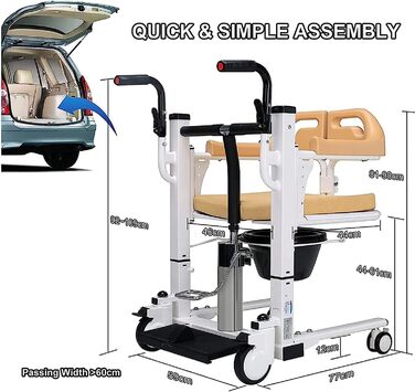 Мобільне крісло, гідравлічний підйомник для пацієнта з розділенням сидіння на 180 транспортне крісло колісне зі сталі для домашнього використання, 150 кг горщик в комплекті ідеально підходить для перенесення людей похилого віку