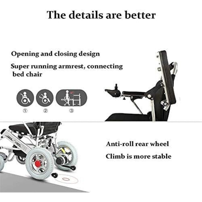 Електричне інвалідне крісло для дорослих, портативне інвалідне крісло з алюмінієвого сплаву, складаний електричний скутер, підходить для людей похилого віку та людей з обмеженими можливостями