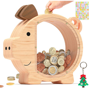 Дитяча скарбничка Summidate Piggy Bank Wood, персоналізована велика скарбничка для дітей хлопчик дівчинка, небиткі купюри, розмін монет, скарбничка, подарунок і прикраса дерев'яний стандарт