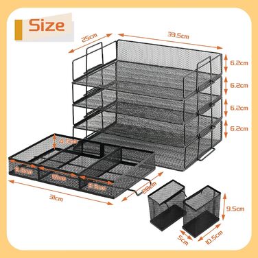 Настільна папка для файлів формату A4 з 4 рівнями, сітчастий тримач для файлів з 4 лотками для листів, металевий тримач для журналів з верхнім тримачем для канцелярського приладдя, настільний органайзер для офісу, школи та дому