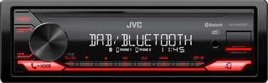 Автомагнітола JVC KD-X282DBT USB з системою гучного зв'язку DAB і Bluetooth (USB, AUX-вхід, 1 x pre-out 2,5 В, звуковий процесор, 4x50 Вт, підсвічування червоної клавіші)