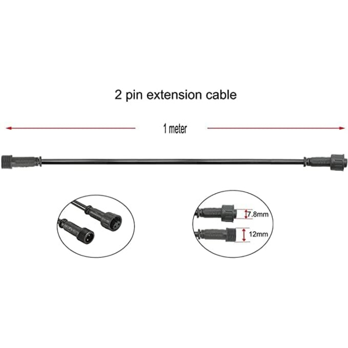 Контактний подовжувач 1 м для теплого білого освітлення патіо, подовжувач для кабелю для теплих білих світлодіодних світильників у землі, IP67 водонепроникний 1 м, 5 шт. 2 контакти, 5 шт., 2-