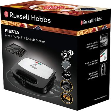 Багатофункціональний прилад Russell Hobbs 3-в-1 бутербродниця, вафельниця, контактний гриль Fiesta (можна мити в посудомийній машині та антипригарні тарілки, розширюються Cake Pop, Mini Donut, Churros) 24540-56 24540-56 Багатофункціональний прилад 3-в-1