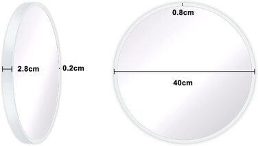 Кругле настінне дзеркало Dripex 50 см з алюмінієвою рамою, декоративне настінне дзеркало HD для макіяжу для ванної кімнати/вбиральні/вітальні, небитке дзеркало (біле, 40x40 см)