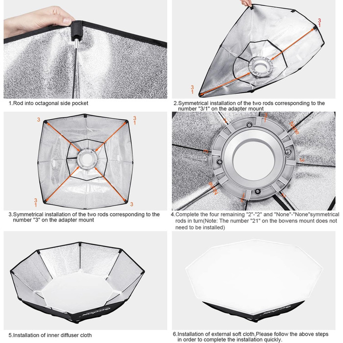 Дюймів/140 см Восьмикутний софтбокс для фотографій Поширення та зміна за допомогою кріплення Bowens Speedring для моносвітлового освітлення Foto Studio Strobe, 16