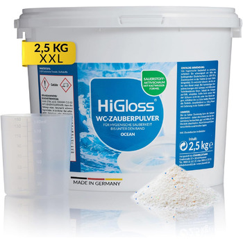 Технологія пошуку бруду HiGloss WC Magic Powder 2,5 кг, пінка для туалету надзвичайно сильна проти накипу сечі та вапняного нальоту, блискуча та ароматна Ocean