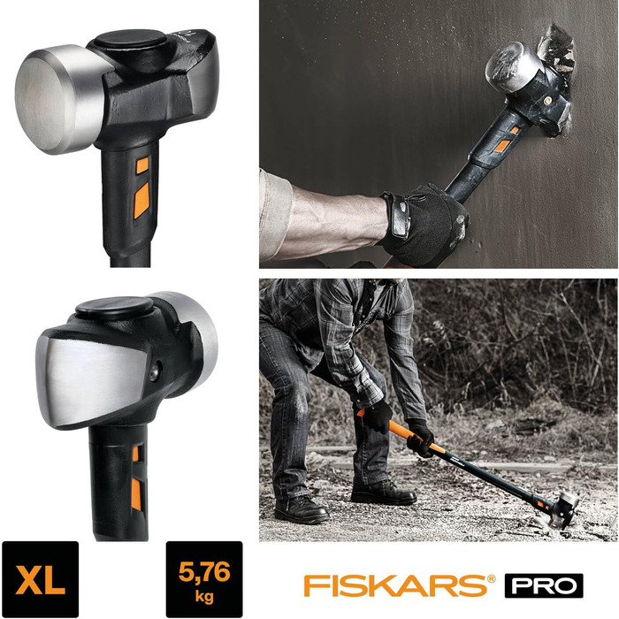 Кувалда Fiskars IsoCore XL для забивання дерев'яних паль або демонтажних робіт, Довжина 92 см, Вага 5,67 кг, Чорний/Помаранчевий, 1020164 Кувалда XL