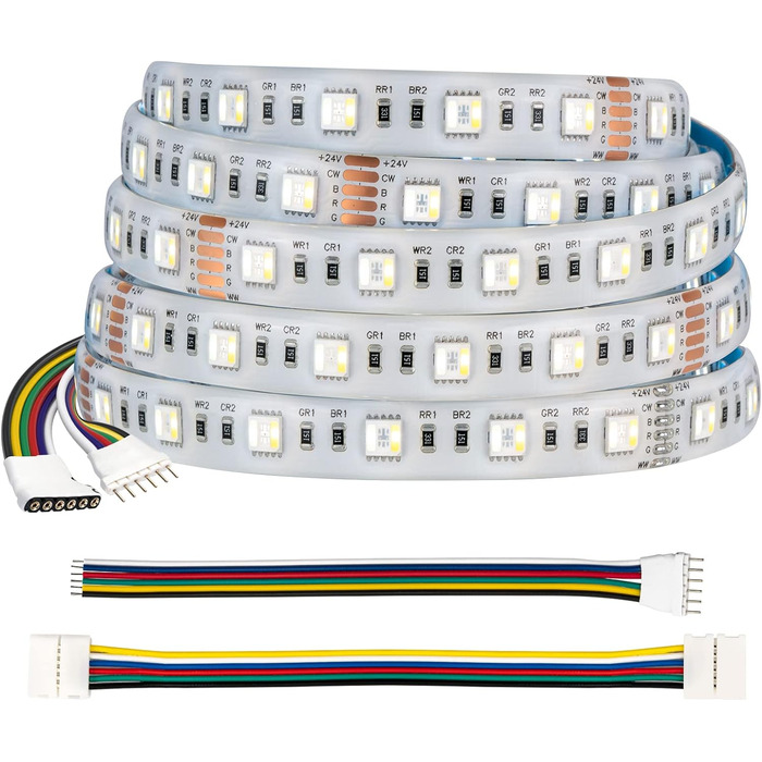 В1 RGBCCT 5050 5M 60 світлодіодів/м 300 світлодіодів RGBхолодний білий теплий білий світлодіодний стрічку IP30 Неводонепроникна біла друкована плата 5 кольорів в 1 світлодіод DC12V для прикраси кімнати та саду (водонепроникний IP65, DC24V 5M 300LED), 5
