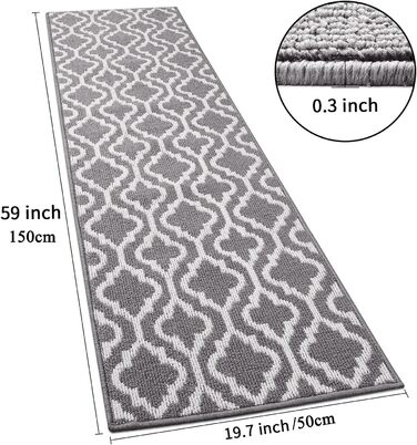 Килимова доріжка 50x150 см, Кухонний килимок Миється Нековзний, Килимова доріжка Передпокій Сучасний, Кухонний килимок, Доріжка, Килимок довгий, Килимок для передпокою - Нековзний - Сірий 50 x 150 см Сірий