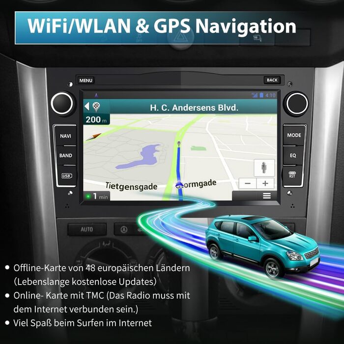 Автомобільна стереосистема AWESAFE Android 12 для Opel 2 DIN радіо з Navi, Carplay підтримує DAB WiFi Bluetooth MirrorLink 7-дюймовий екран FM-радіо - чорний (Android Black 264GN)