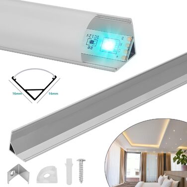 Алюмінієвий профіль Gimisgu LED Profile 1m 10 Pack Алюмінієвий профіль для світлодіодної стрічки / стрічки / стрічки Світлодіодний алюмінієвий профіль сріблястий з кришкою, монтажними кліпсами та кутовими з'єднувачами (V-подібна форма, 201 м)