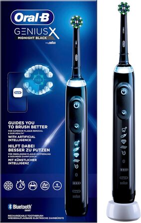 Електрична зубна щітка Oral-B Genius X, 6 режимів чищення зубів для догляду за зубами, додаток зі штучним інтелектом і Bluetooth, подарунок чоловіку/жінці, дизайн коричневого, чорного