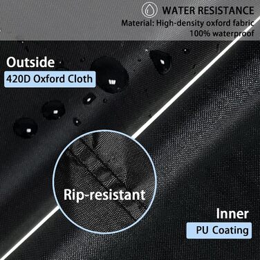 Чохол для 4-місної лавки, чохол для садової лавки, водонепроникний, вітрозахисний, захист від ультрафіолету, тканина 420D Oxford, чохол для садового стільця, захист для садової лавки, 193 x 66 x 63/89 см, сад, чорний