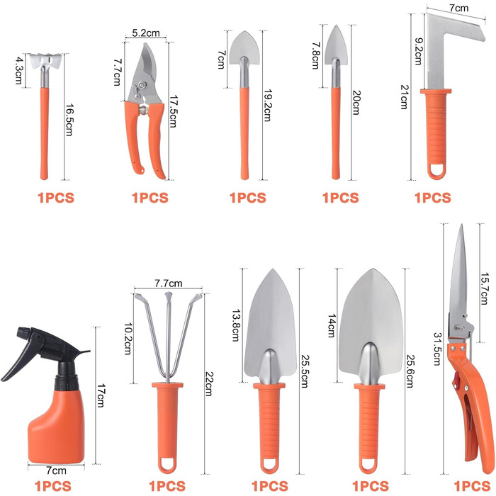 Набір садових інструментів із нержавіючої сталі Садовий набір з футляром, подарунок для любителів саду (помаранчевий)