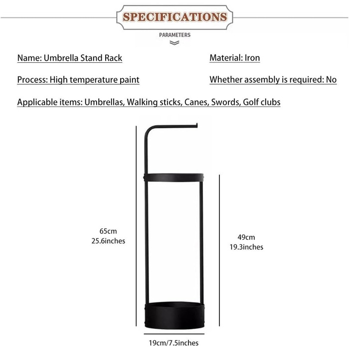 Підставка для парасольки Мінімалістична підставка для зберігання парасольок, відро для парасольки біля входу в готель, підставка для парасольки чорна, офісний тримач для парасольки з основою, легко чиститься 19 * 65 см чорний колір