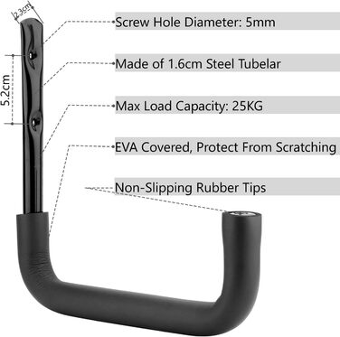 Міцний гачок для зберігання в гаражі 25 см, 6 гачків для драбини із захистом EVA, вішалки для приміщень та вулиці, органайзери для драбин, стільців, велосипедів (23 см x 25 см)