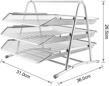 Штабельований лоток для документів Wakects, 3-шаровий, металевий канцелярський та лоток для документів, сріблястий колір, 36 x 31 x 26,5 см