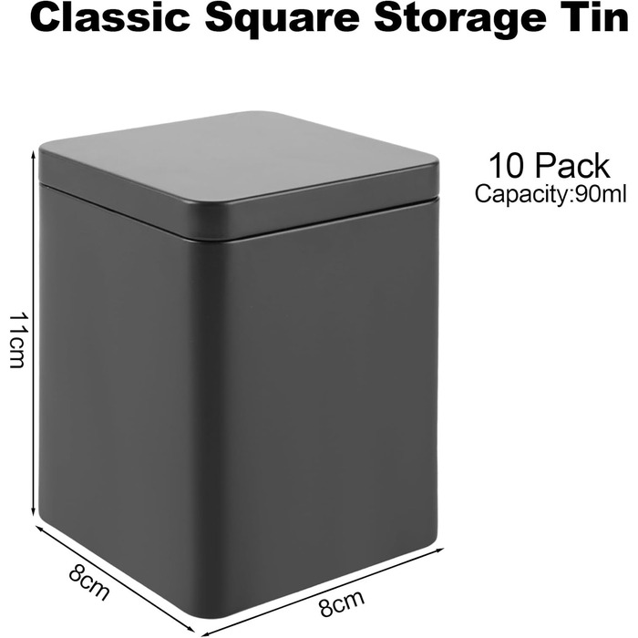 Класичні формочки для розсипного чаю, ароматизовані з металу по 90 г кожна Earl Grey, розсипний чай для зберігання чаю - 8 x 8 x 11 см також ідеально підходить як форма для борошна, рису або печива, 10 шт.