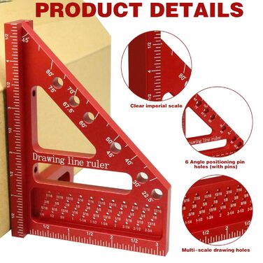 Сплав деревообробна квадратна лінійка багатокутна алюмінієва, 90 градусний транспортир, високоточна трикутна лінійка для інженерів, столярів, теслярів, 3D