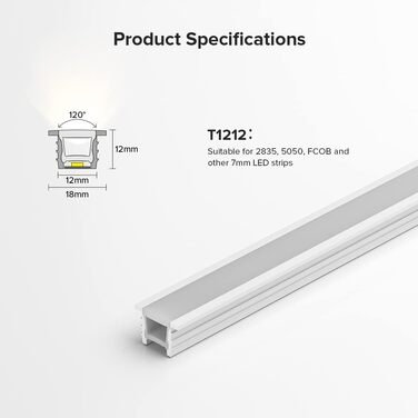 Світлодіодний профіль SEZO Силіконовий T1212 3M світлодіодний неоновий профіль для поверхневого монтажу з нержавіючої сталі для гнучких світлодіодних стрічок 7 мм IP67 водонепроникний 12x12 мм 120 освітлення (без світлодіодної стрічки) 3M T1212