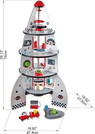 Чотириступенева ракета Hape - ігровий набір для малюків Відзначений нагородами дерев'яний іграшковий космічний корабель з реалістичним дизайном, 20 деталей ракети та космічного центру, включаючи космічні кораблі